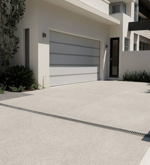 white finish exposed aggregate driveway